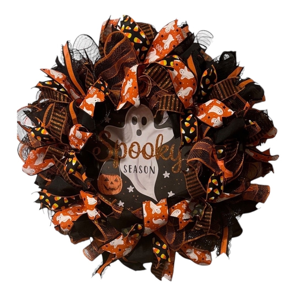 Spooky Season Halloween Wreath - Black and Orange